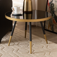 Baxton Studio RS660-MB-CT Lauro Modern and Contemporary Round Glossy Marble and Metal Coffee Table with Two-Tone Black and Gold Legs